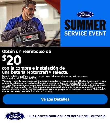Evento de Servicio de Verano de Ford: Reembolso de $20 en baterías Motorcraft | Concesionarios Ford del Sur de California Evento de Servicio de Verano de Ford: Reembolso de $20 en baterías Motorcraft | Concesionarios Ford del Sur de California