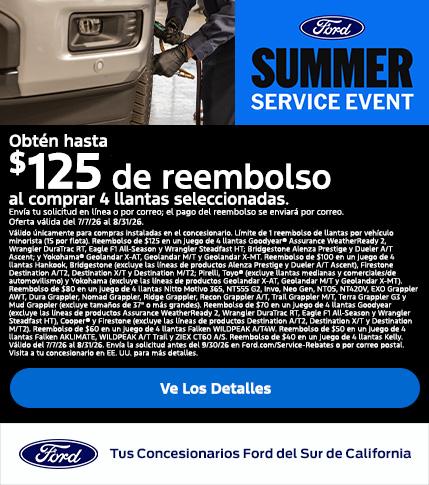 Evento de Servicio de Verano de Ford: Hasta $125 de reembolso en neumáticos | Concesionarios Ford del Sur de California Evento de Servicio de Verano de Ford: Hasta $125 de reembolso en neumáticos | Concesionarios Ford del Sur de California