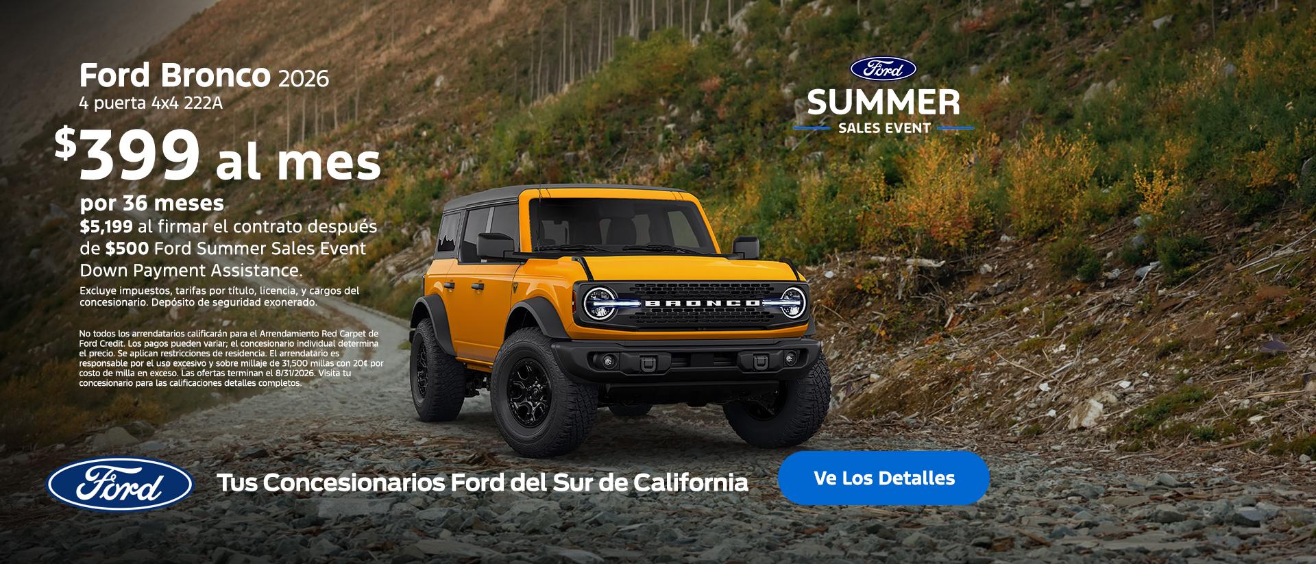 Evento de Ventas de Verano de Ford: Oferta de arrendamiento de la Ford Bronco 2026 | Concesionarios Ford del Sur de California