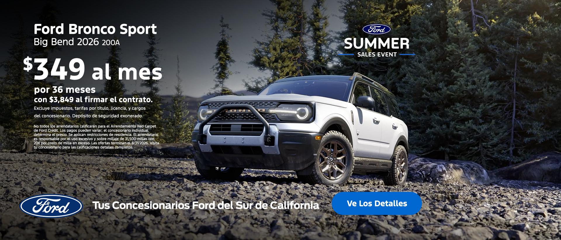 Evento de Ventas de Verano de Ford: Oferta de arrendamiento de la Ford Bronco Sport 2026 | Concesionarios Ford del Sur de California