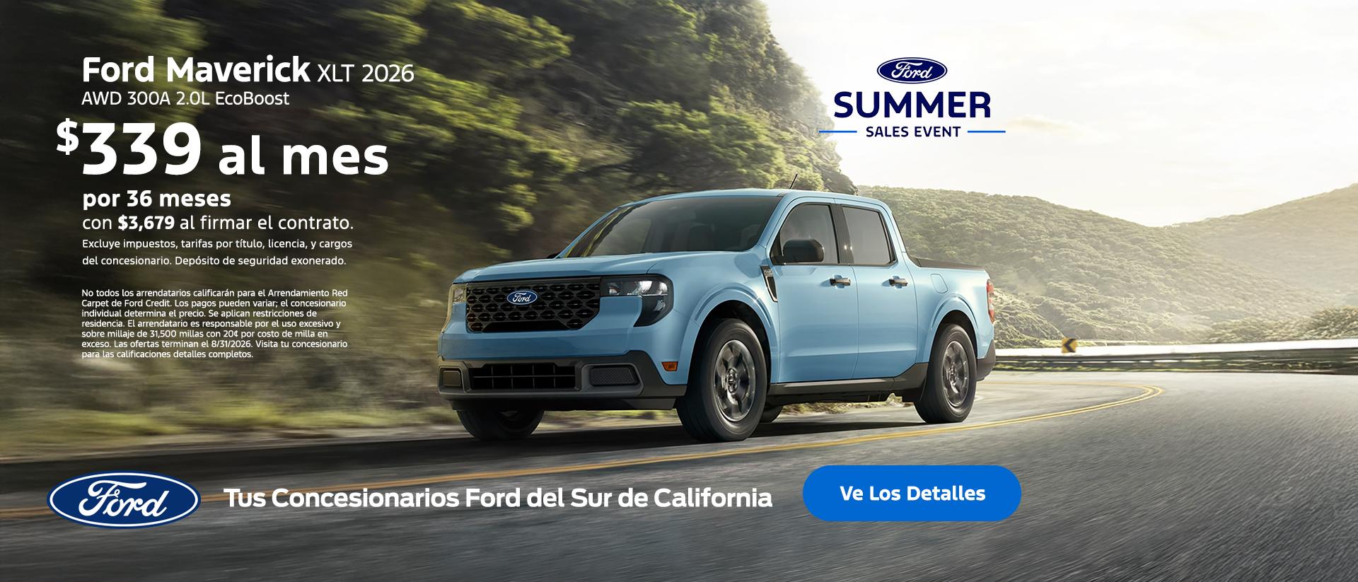 Evento de Ventas de Verano de Ford: Oferta de arrendamiento de la Ford Maverick 2026 | Concesionarios Ford del Sur de California