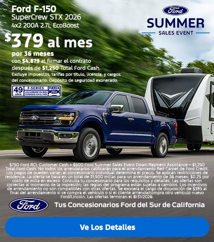 Evento de Ventas de Verano de Ford: Oferta de arrendamiento de la Ford F-150 2026 | Concesionarios Ford del Sur de California