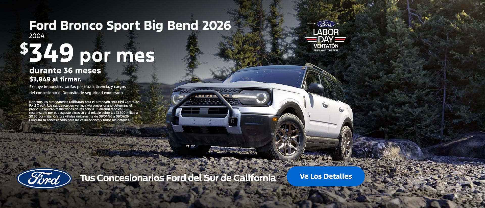 Gran Evento de Ventas Ford del D&iacute;a del Trabajo 2026: Oferta de arrendamiento del Ford Bronco Sport 2026 | Concesionarios Ford del Sur de California