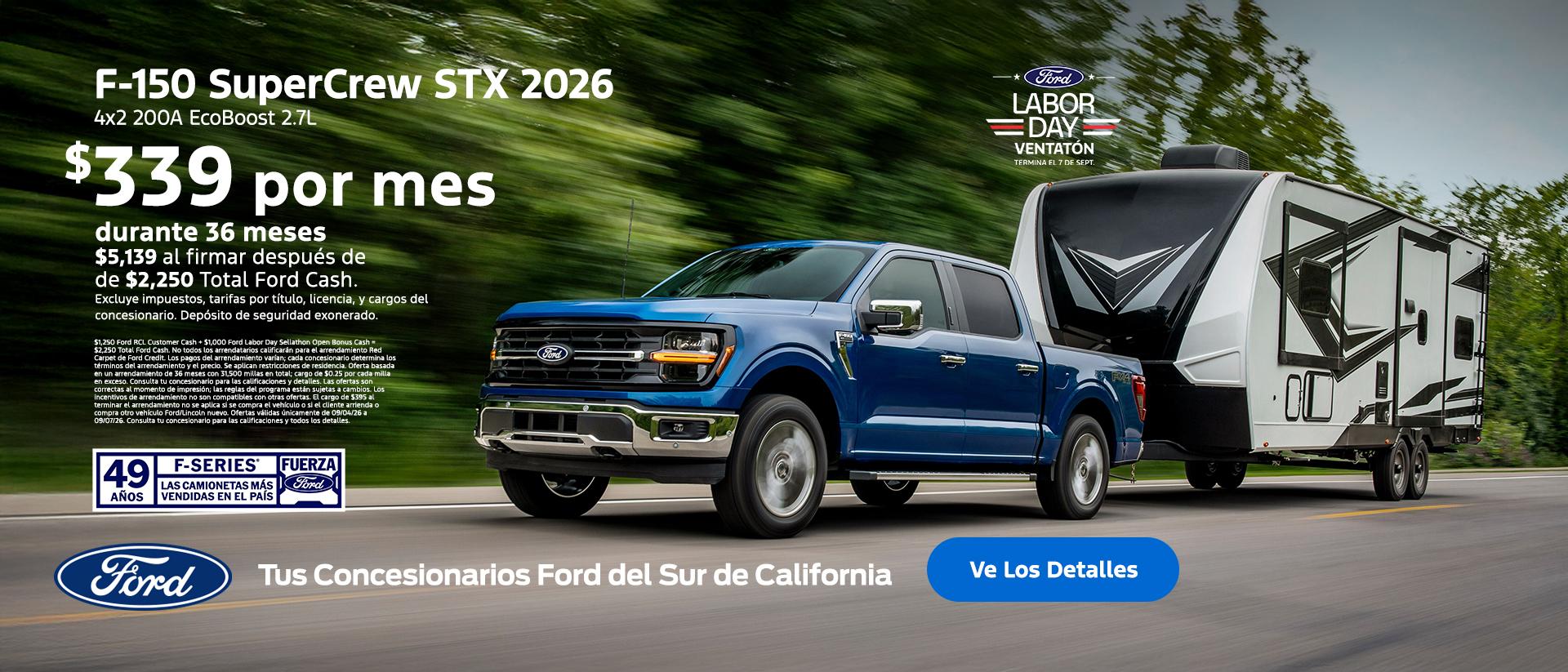 Gran Evento de Ventas Ford del D&iacute;a del Trabajo 2026: Oferta de arrendamiento del Ford F-150 2026 | Concesionarios Ford del Sur de California