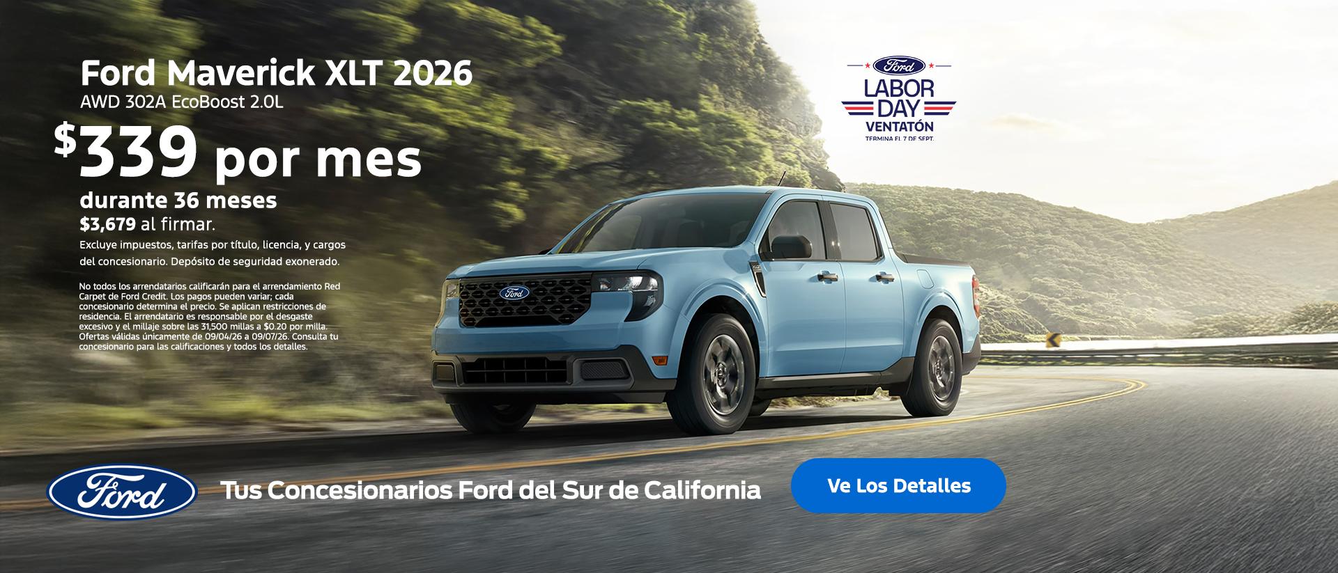 Gran Evento de Ventas Ford del D&iacute;a del Trabajo 2026: Oferta de arrendamiento del Ford Maverick 2026 | Concesionarios Ford del Sur de California