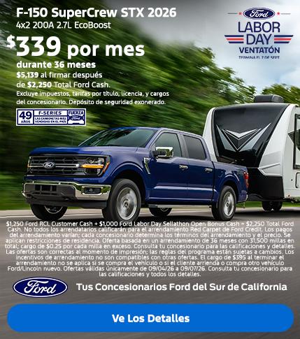 Gran Evento de Ventas Ford del D&iacute;a del Trabajo 2026: Oferta de arrendamiento del Ford F-150 2026 | Concesionarios Ford del Sur de California