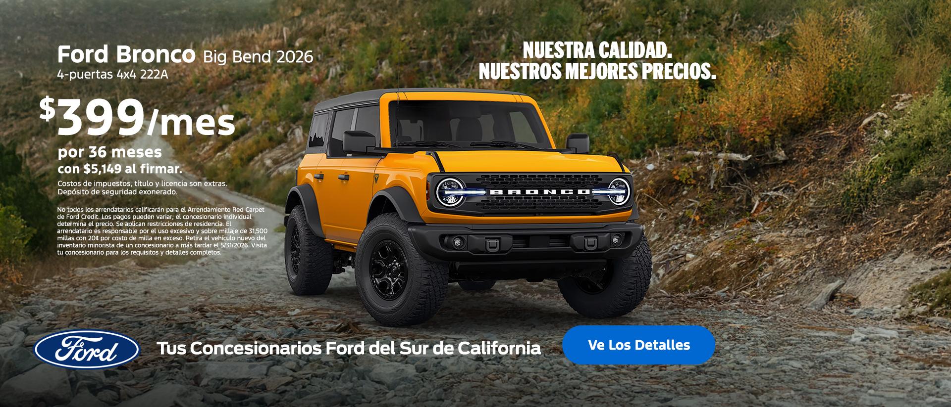 Oferta de arrendamiento del Ford Bronco 2026 | Concesionarios Ford del Sur de California