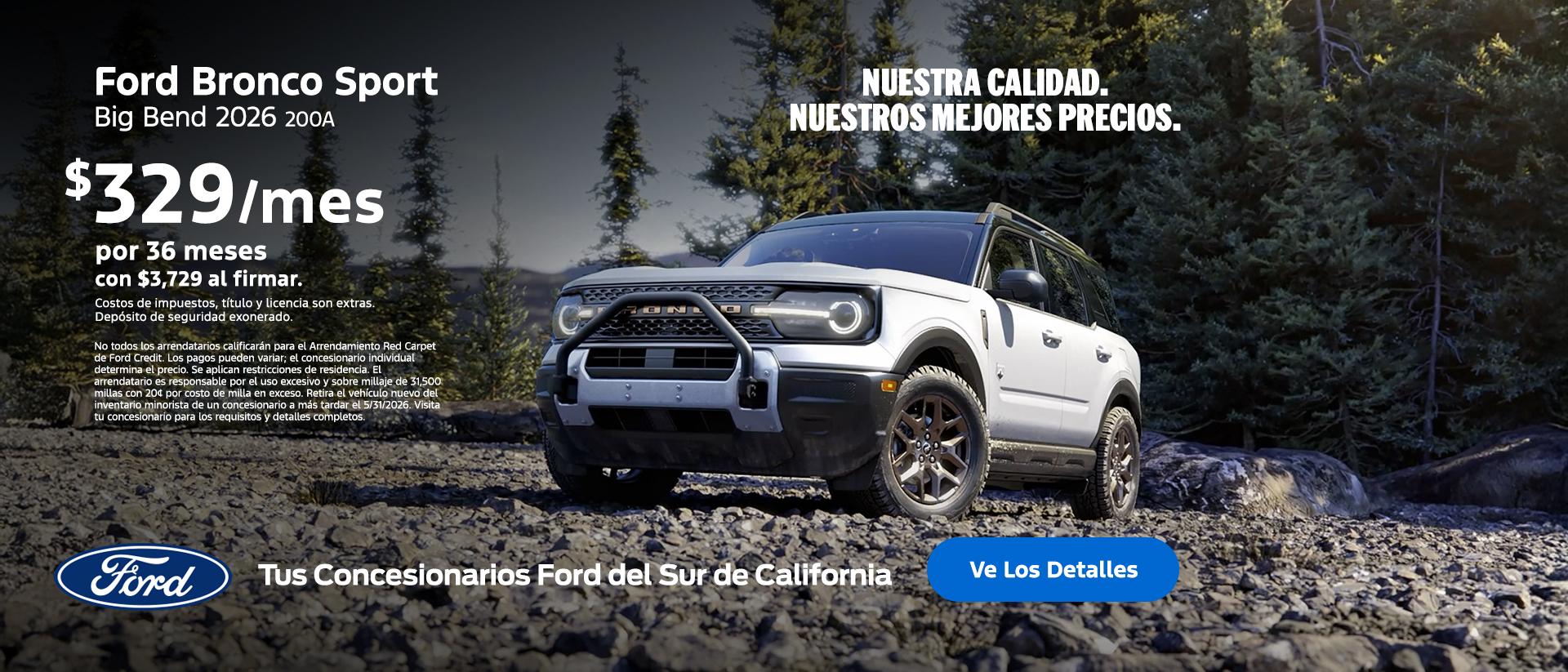 Oferta de arrendamiento del Ford Bronco Sport 2026 | Concesionarios Ford del Sur de California