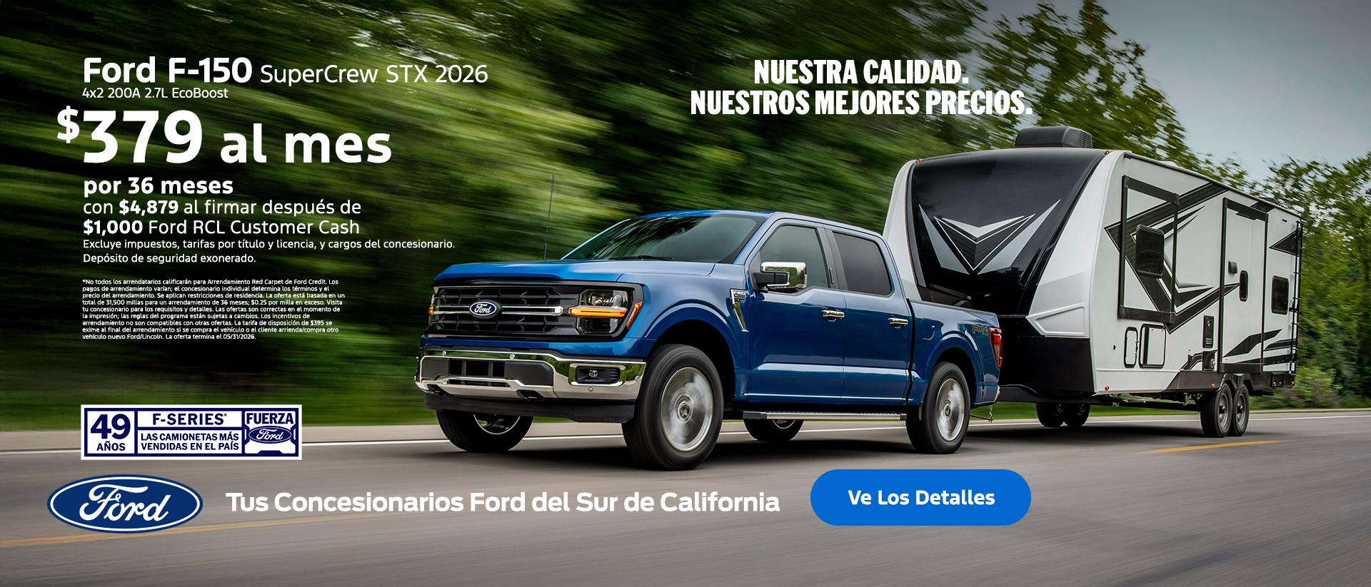 Valor estadounidense para valores estadounidenses: Precios de empleado de Ford para todos. Oferta de arrendamiento del Ford F-150 2026 disponible en los concesionarios Ford del sur de California.