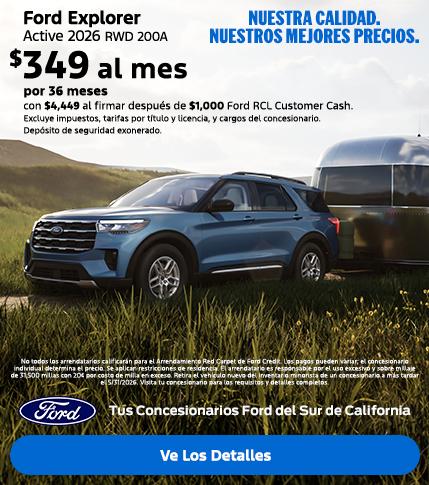Valor estadounidense para valores estadounidenses: Precios de empleado de Ford para todos. Oferta de arrendamiento del Ford Explorer 2026 disponible en los concesionarios Ford del sur de California.