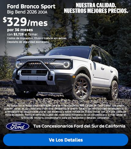 Oferta de arrendamiento del Ford Bronco Sport 2026 | Concesionarios Ford del Sur de California
