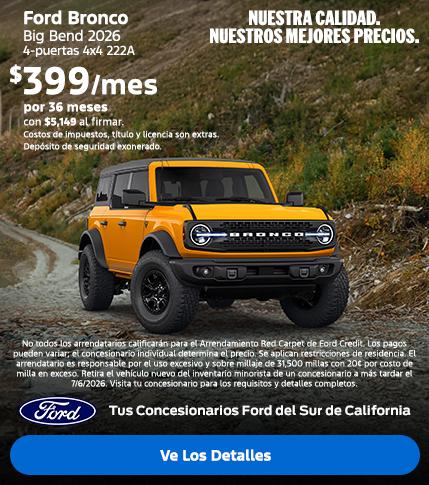 Valor estadounidense para los valores estadounidenses: Oferta de arrendamiento del Ford Bronco Sport 2026 | Concesionarios Ford del Sur de California