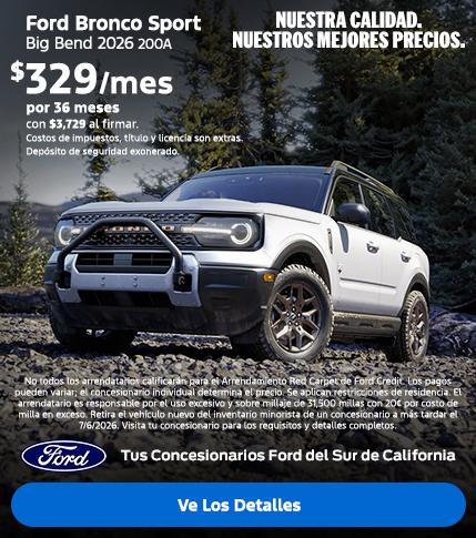 Valor estadounidense para los valores estadounidenses: Oferta de arrendamiento del Ford Bronco Sport 2026 | Concesionarios Ford del Sur de California
