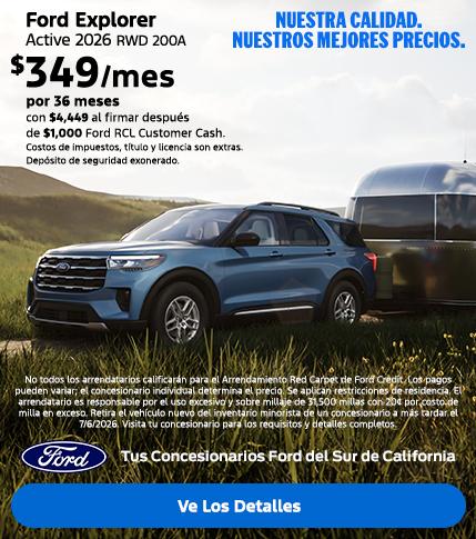 Valor estadounidense para los valores estadounidenses: Oferta de arrendamiento del Ford Explorer 2026 | Concesionarios Ford del Sur de California