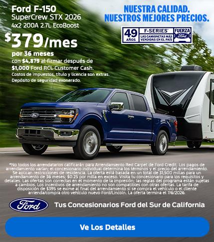 Valor estadounidense para los valores estadounidenses: Oferta de arrendamiento del Ford F-150 2026 | Concesionarios Ford del Sur de California