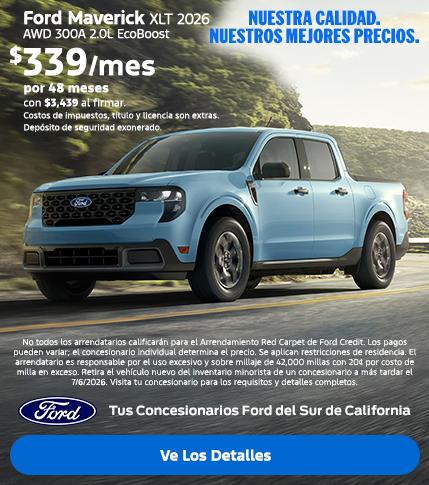 Valor estadounidense para los valores estadounidenses: Oferta de arrendamiento del Ford Maverick 2026 | Concesionarios Ford del Sur de California