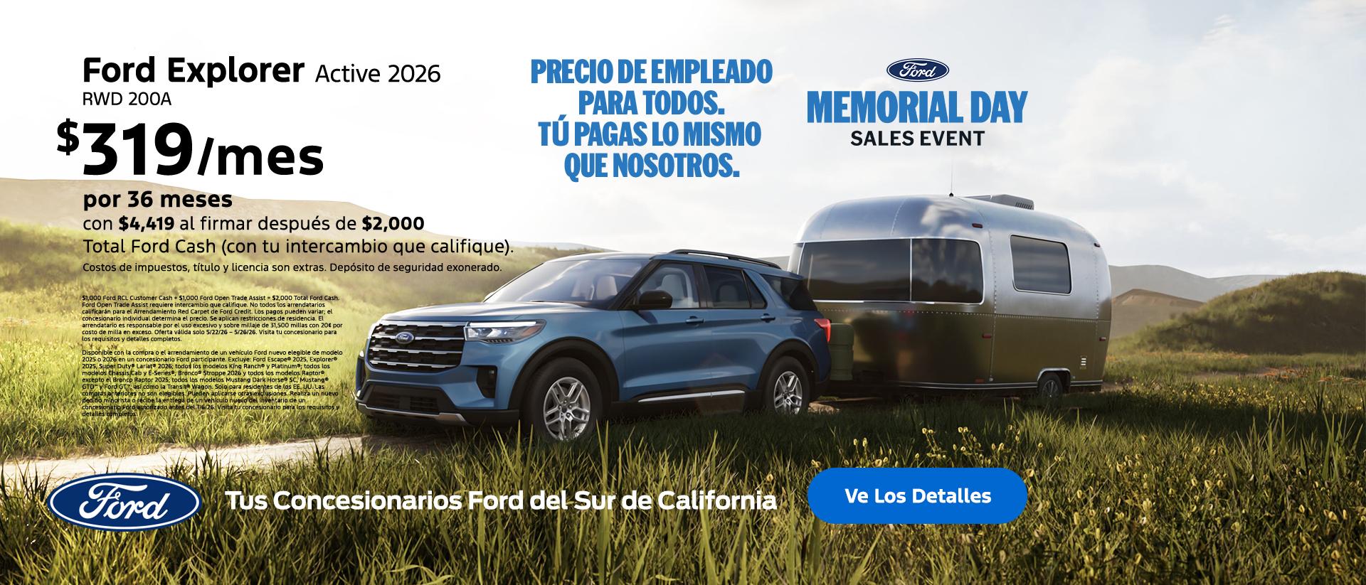 Gran Venta del Memorial Day de Ford 2026 | Precios para Empleados Ford | Arrendamiento del Ford Explorer 2026 | Concesionarios Ford del Sur de California