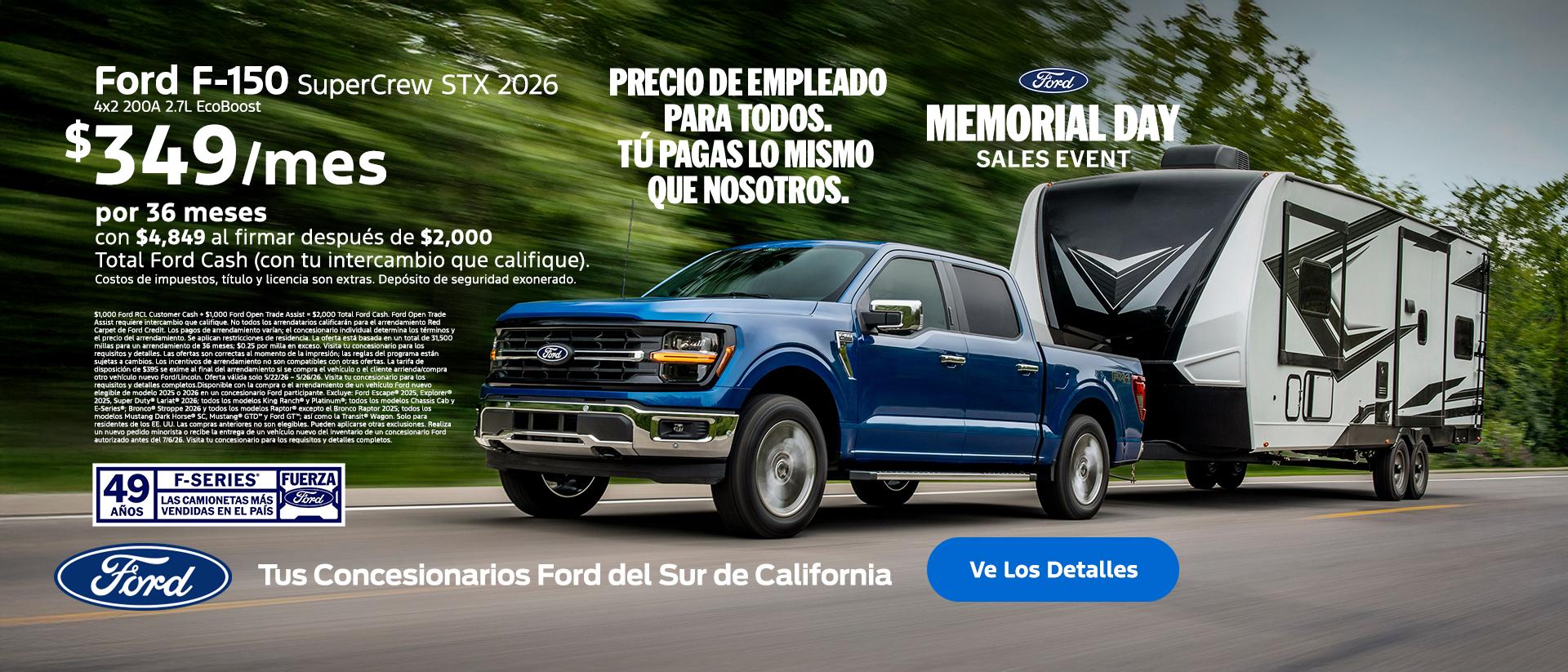 Gran Venta del Memorial Day de Ford 2026 | Precios para Empleados Ford | Arrendamiento del Ford F-150 2026 | Concesionarios Ford del Sur de California
