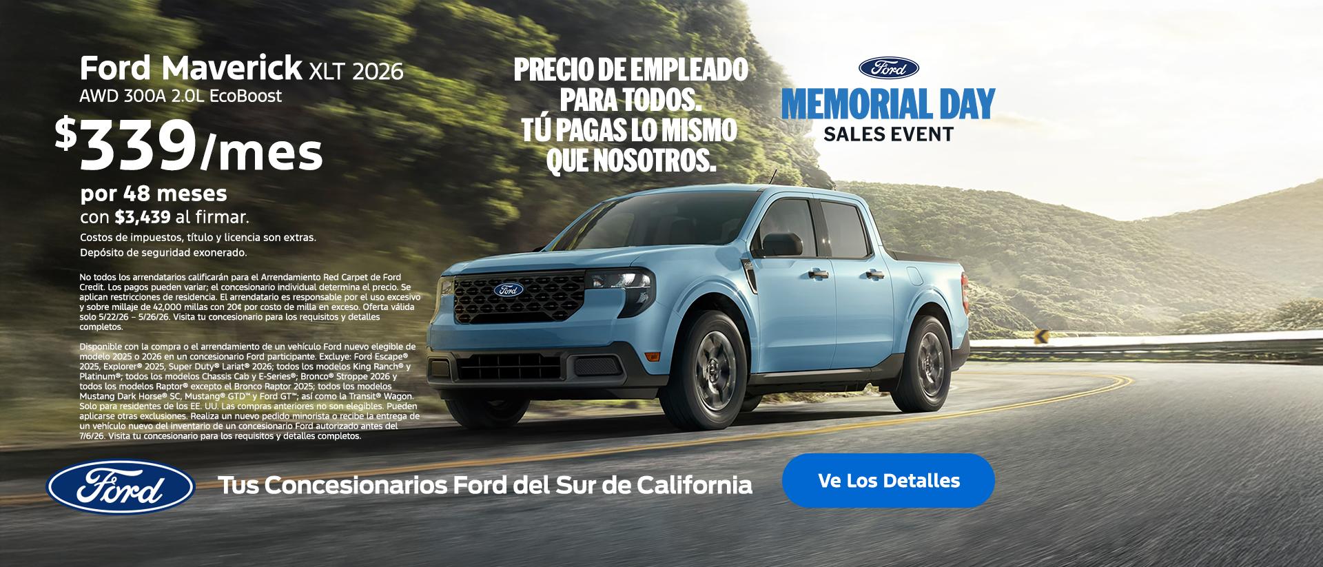 Gran Venta del Memorial Day de Ford 2026 | Precios para Empleados Ford | Arrendamiento del Ford Maverick 2026 | Concesionarios Ford del Sur de California