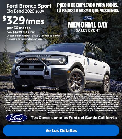 Gran Venta del Memorial Day de Ford 2026 | Precios para Empleados Ford | Arrendamiento del Ford Bronco Sport 2026 | Concesionarios Ford del Sur de California