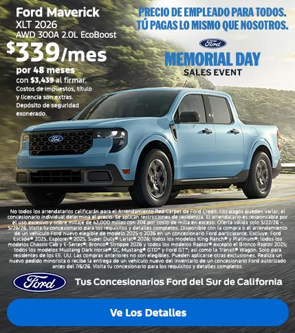 Gran Venta del Memorial Day de Ford 2026 | Precios para Empleados Ford | Arrendamiento del Ford Maverick 2026 | Concesionarios Ford del Sur de California