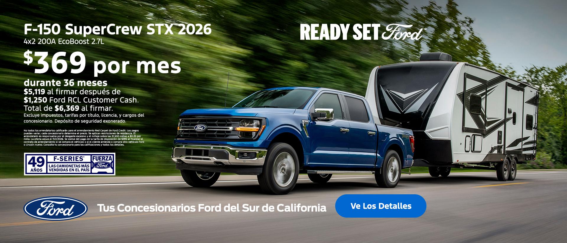 Ready, Set Ford: Oferta de arrendamiento del Ford F-150 2026 en los concesionarios Ford del sur de California.