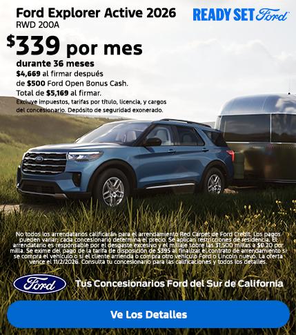 Ready, Set Ford: Oferta de arrendamiento del Ford Explorer 2026 en los concesionarios Ford del sur de California.