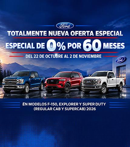 Nueva oferta especial: 0 % TAE durante 60 meses en los modelos Ford F-150, Ford Explorer y Ford Super Duty de 2026.