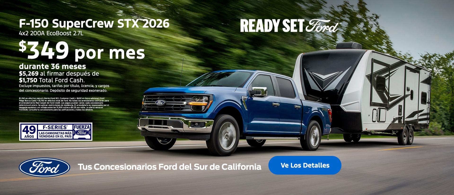 Ready, Set Ford: Oferta de arrendamiento del Ford F-150 2026 en los concesionarios Ford del sur de California.