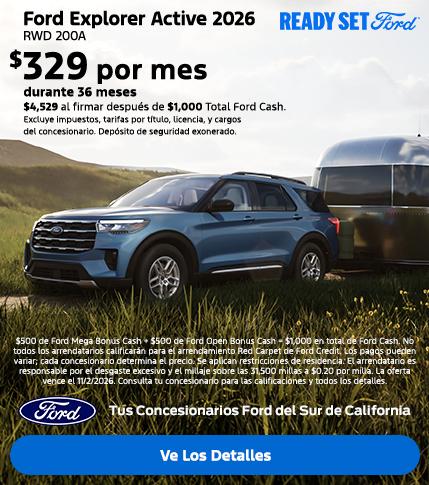 Ready, Set Ford: Oferta de arrendamiento del Ford Explorer 2026 en los concesionarios Ford del sur de California.