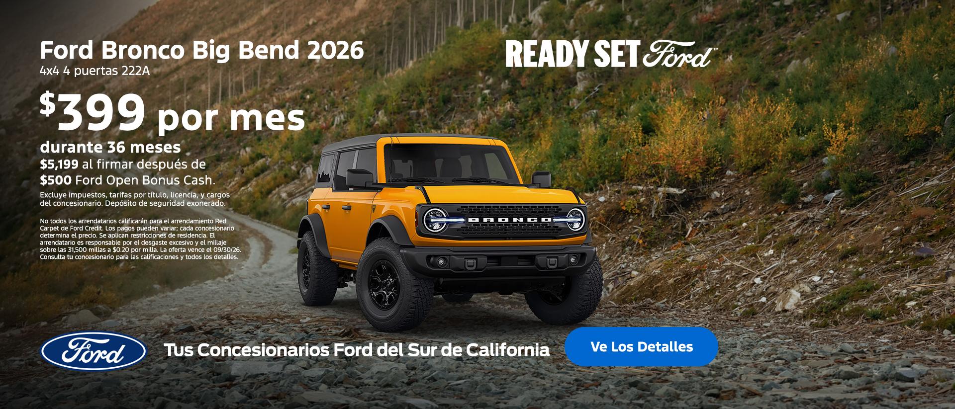 Ready Set Ford: Oferta de arrendamiento del Ford Bronco 2026 en los concesionarios Ford del sur de California