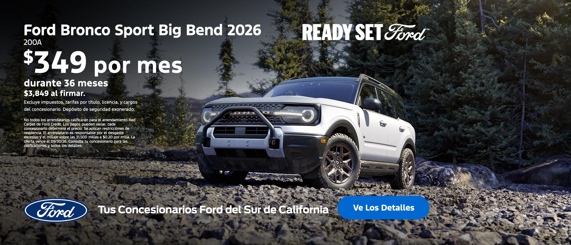 Ready Set Ford: Oferta de arrendamiento del Ford Bronco Sport 2026 en los concesionarios Ford del sur de California