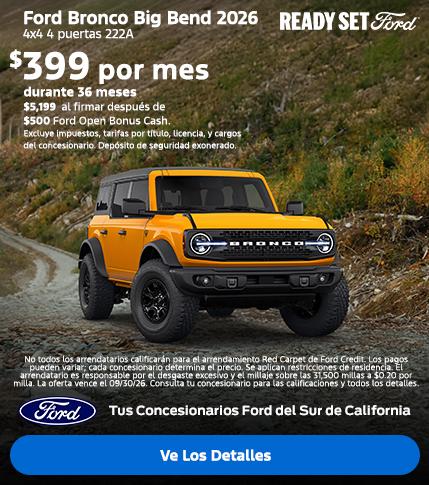 Ready Set Ford: Oferta de arrendamiento del Ford Bronco 2026 en los concesionarios Ford del sur de California