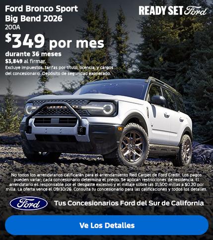 Ready Set Ford: Oferta de arrendamiento del Ford Bronco Sport 2026 en los concesionarios Ford del sur de California