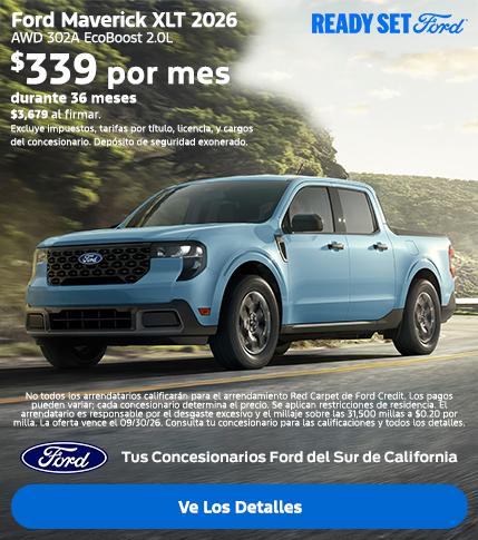 Ready Set Ford: Oferta de arrendamiento del Ford Maverick 2026 en los concesionarios Ford del sur de California