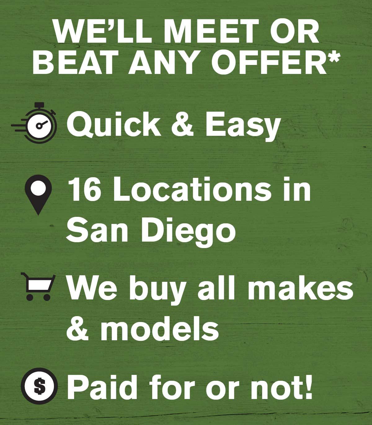 Mossy Auto Group will beat any other offer you receive for your car.