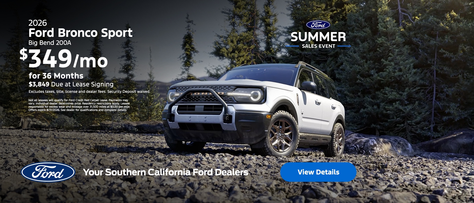 Ford Summer Sales Event: 2026 Ford Bronco Sport Lease Offer | Southern California Ford Dealers Ford Summer Sales Event: 2026 Ford Bronco Sport Lease Offer | Southern California Ford Dealers