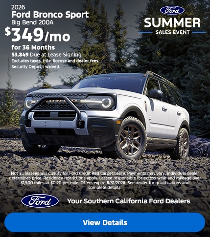 Ford Summer Sales Event: 2026 Ford Bronco Sport Lease Offer | Southern California Ford Dealers Ford Summer Sales Event: 2026 Ford Bronco Sport Lease Offer | Southern California Ford Dealers