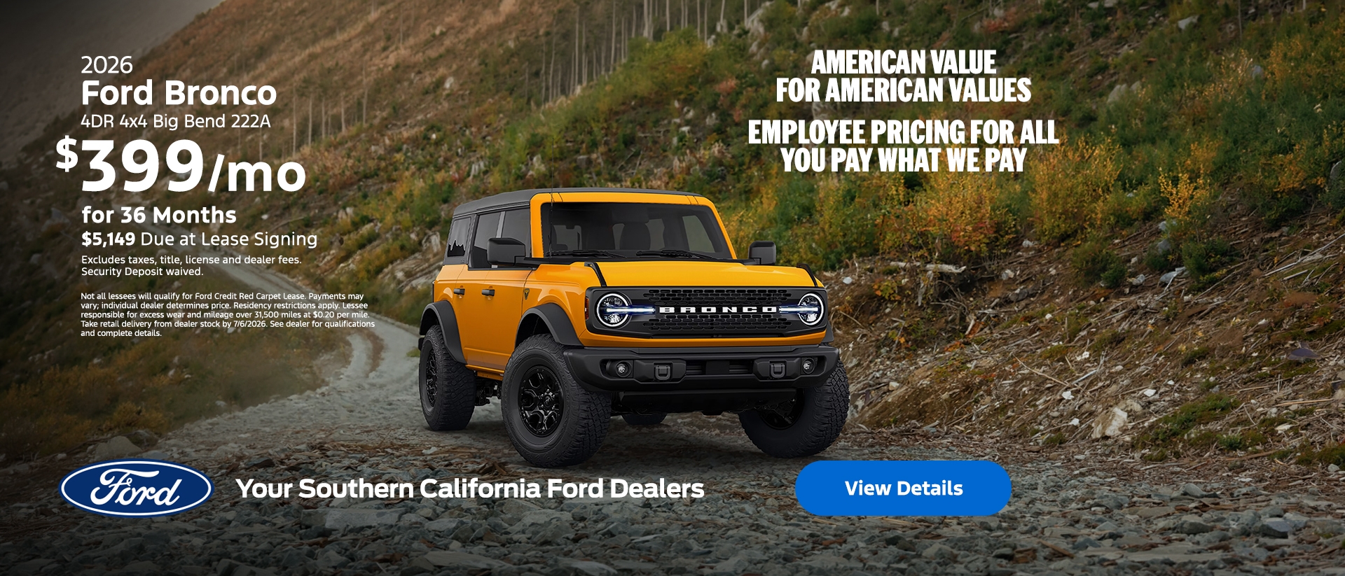 American Value for American Values: Ford Employee Pricing - You Pay What We Pay | 2026 Ford Bronco Lease | Southern California Ford Dealers