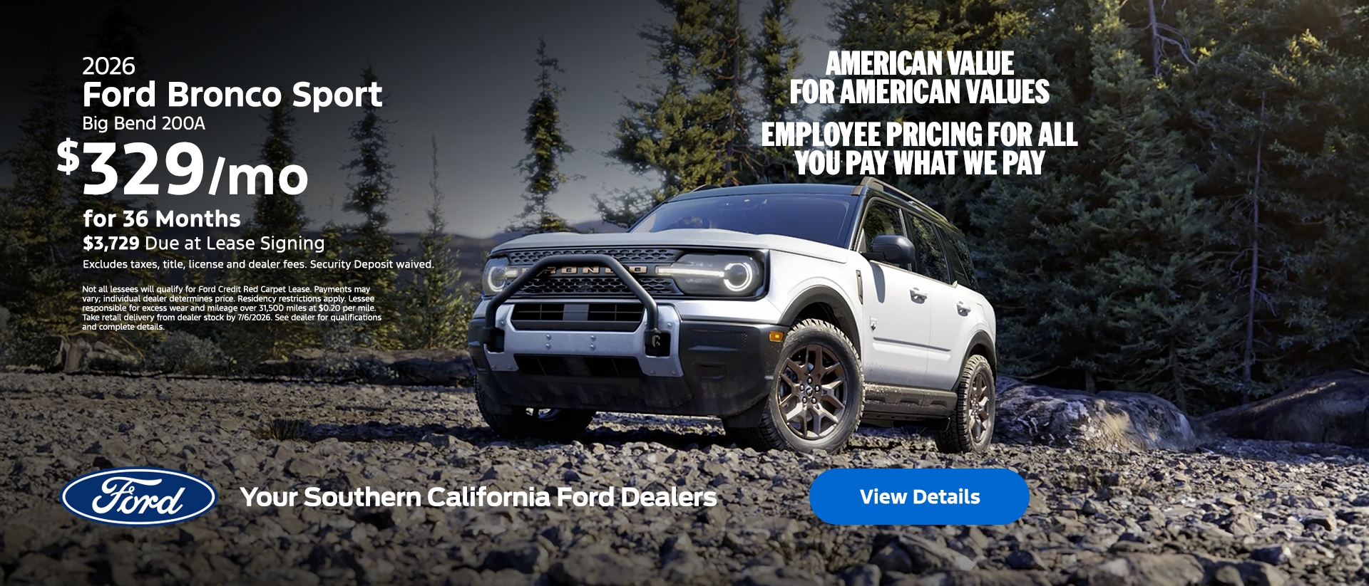American Value for American Values: Ford Employee Pricing - You Pay What We Pay | 2026 Ford Bronco Sport Lease | Southern California Ford Dealers
