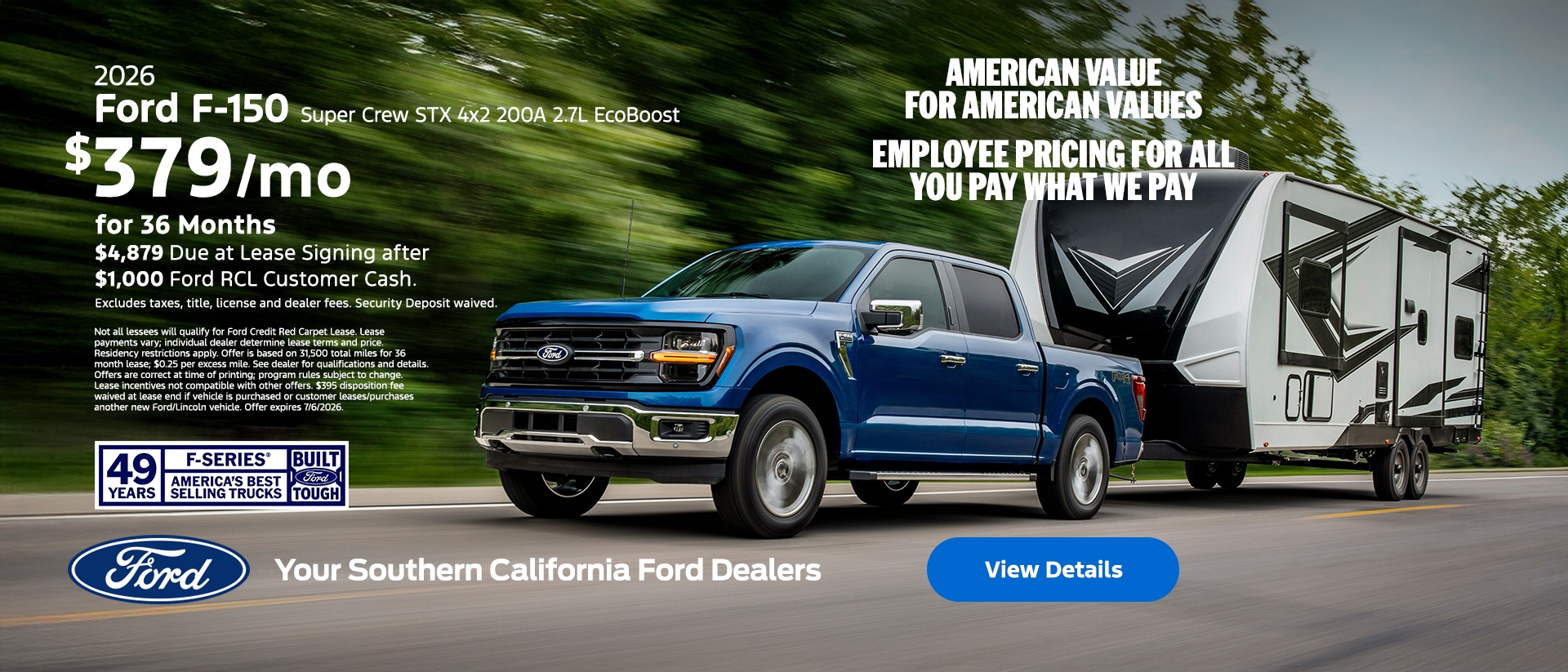 American Value for American Values: Ford Employee Pricing - You Pay What We Pay | 2026 Ford F-150 Lease | Southern California Ford Dealers