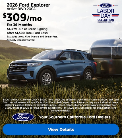 Ford Labor Day Sellathon 2026: 2026 Ford Explorer Active Lease Offer | Southern California Ford Dealers Ford Labor Day Sellathon 2026: 2026 Ford Explorer Active Lease Offer | Southern California Ford Dealers