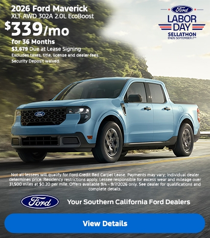 Ford Labor Day Sellathon 2026: 2026 Ford Maverick Lease Offer | Southern California Ford Dealers Ford Labor Day Sellathon 2026: 2026 Ford Maverick Lease Offer | Southern California Ford Dealers
