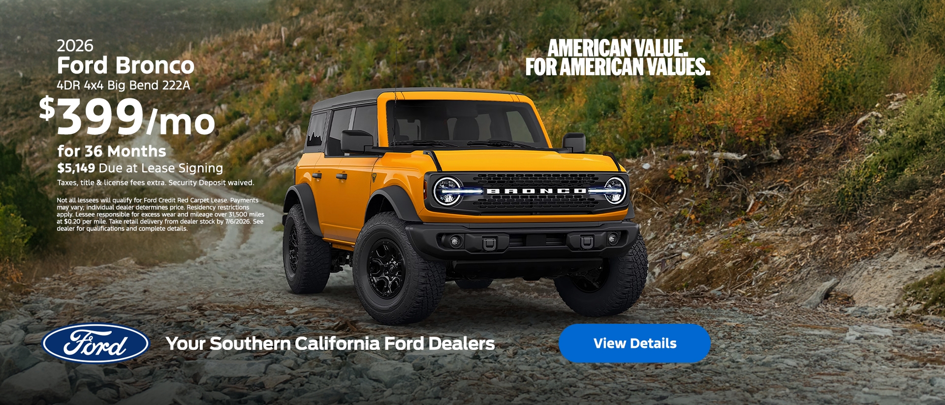 American Value For American Values: 2026 Ford Bronco Lease Offer | Southern California Ford Dealers