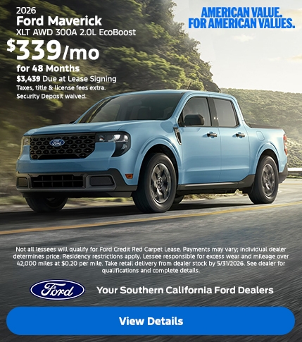 American Value For American Values: 2026 Ford Maverick Lease Offer | Southern California Ford Dealers American Value For American Values: 2026 Ford Maverick Lease Offer | Southern California Ford Dealers