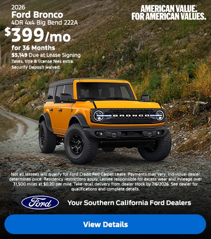 American Value For American Values: 2026 Ford Bronco Lease Offer | Southern California Ford Dealers