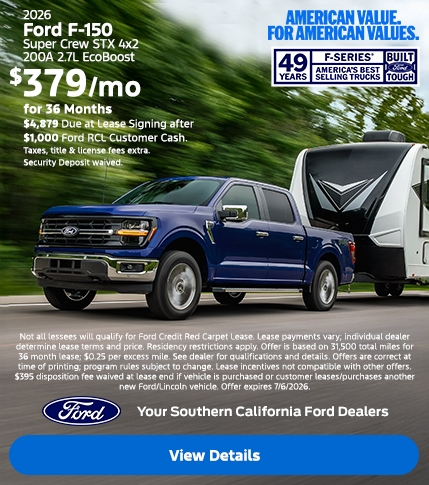 American Value For American Values: 2026 Ford F-150 Lease Offer | Southern California Ford Dealers