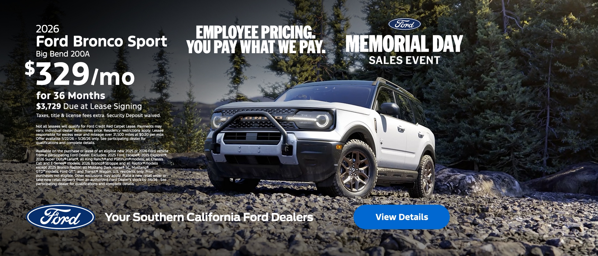 Ford Memorial Day Sellathon 2026 | Ford Employee Pricing | American Value For American Values: 2026 Bronco Sport Lease Offer | Southern California Ford Dealers Ford Memorial Day Sellathon 2026 | Ford Employee Pricing | American Value For American Values: 2026 Bronco Sport Lease Offer | Southern California Ford Dealers