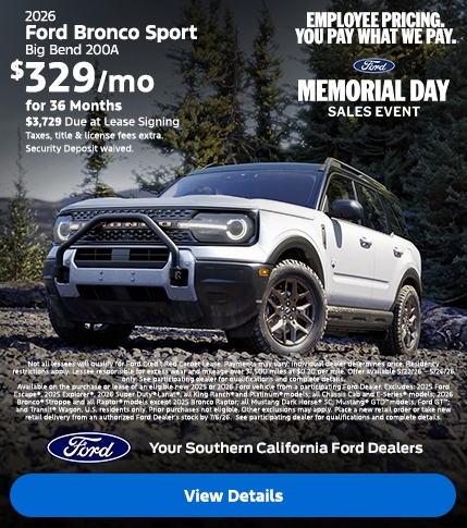 Ford Memorial Day Sellathon 2026 | Ford Employee Pricing | American Value For American Values: 2026 Bronco Sport Lease Offer | Southern California Ford Dealers Ford Memorial Day Sellathon 2026 | Ford Employee Pricing | American Value For American Values: 2026 Bronco Sport Lease Offer | Southern California Ford Dealers