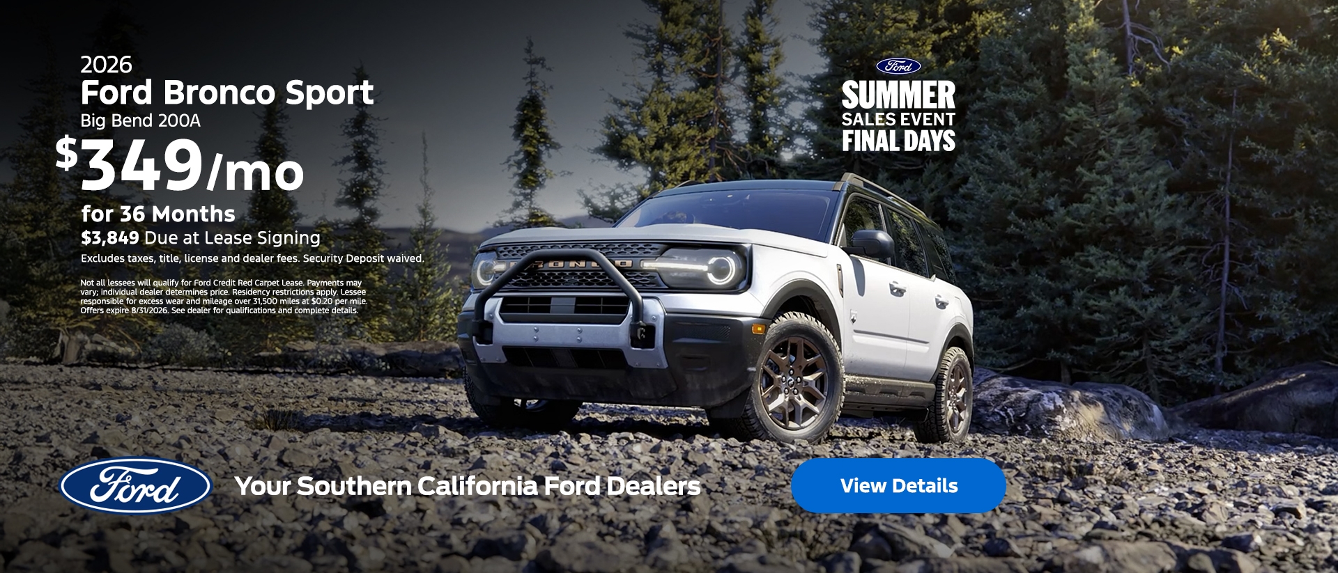 Ford Summer Sales Event Final Days: 2026 Ford Bronco Sport Lease Offer | Southern California Ford Dealers Ford Summer Sales Event Final Days: 2026 Ford Bronco Sport Lease Offer | Southern California Ford Dealers